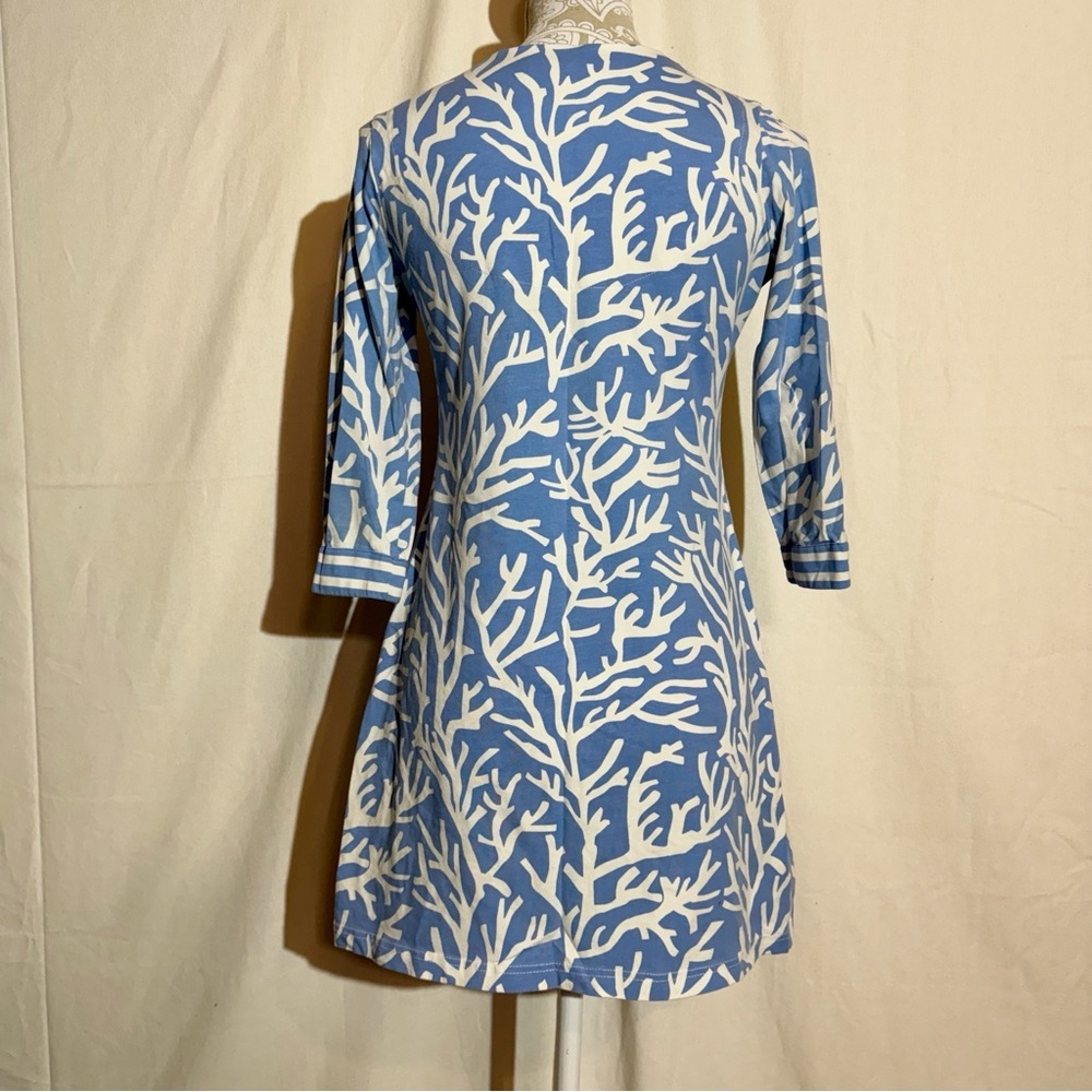 Barbara gerwitt // light blue, white coral print v neck dress sz small mpm - Picture 4 of 8